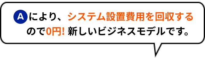 Aにより、システム設置費用を回収するので0円！新しいビジネスモデルです。